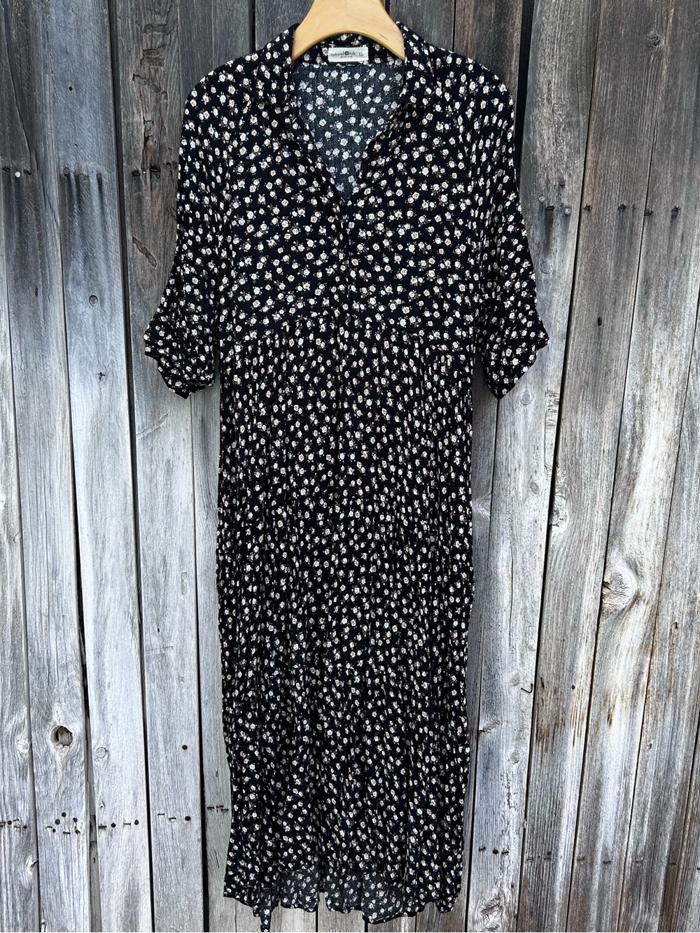 Natural Life Rebecca Midi Dress Rose Floral Print Rayon Black Cream XL - Picture 16 of 16